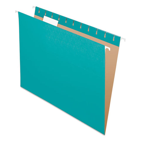 Colored Hanging Folders, Letter Size, 1-5-cut Tab, Aqua, 25-box