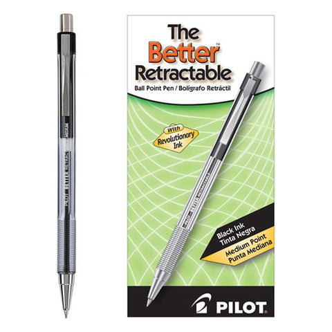 Better Retractable Ballpoint Pen, Medium 1mm, Black Ink, Smoke Barrel, Dozen