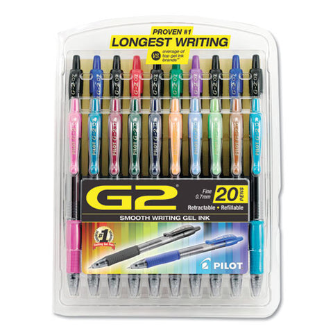 G2 Premium Retractable Gel Pen, Fine 0.7 Mm, Assorted Ink-barrel, 20-set