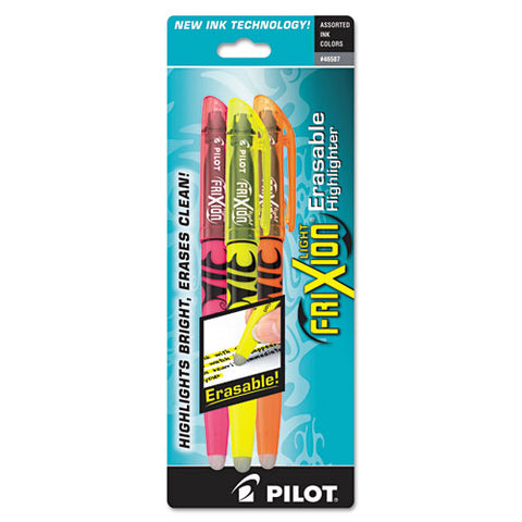 Frixion Light Erasable Highlighter, Chisel Tip, Assorted Colors, 3-pack