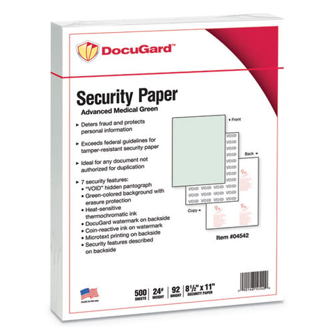 Medical Security Papers, 24lb, 8.5 X 11, Green, 500-ream