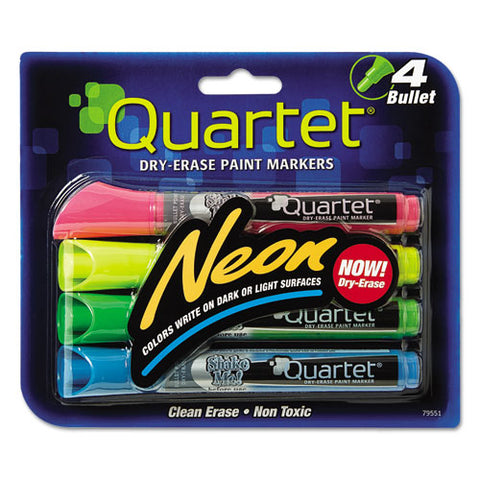 Neon Dry Erase Marker Set, Broad Bullet Tip, Assorted Colors, 4-set