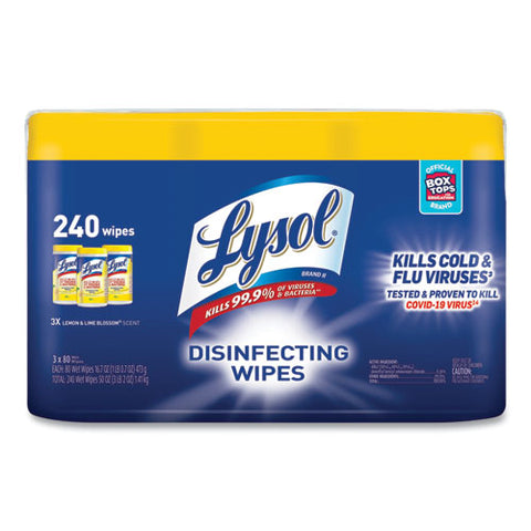 Disinfecting Wipes, 7 X 7.25, Lemon And Lime Blossom, 80 Wipes-canister, 3 Canisters-pack