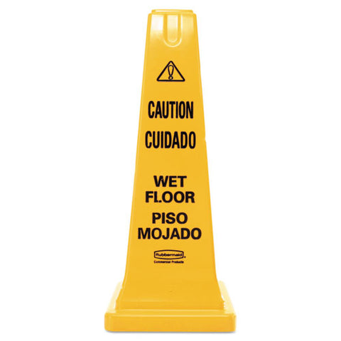 Four-sided Caution, Wet Floor Safety Cone, 10 1-2w X 10 1-2d X 25 5-8h, Yellow