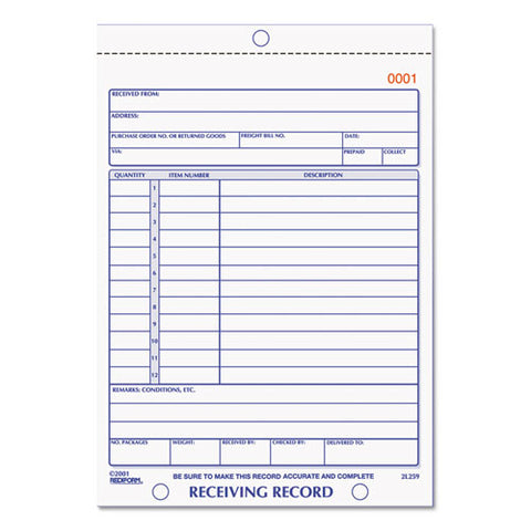 Receiving Record Book, 5 9-16 X 7 15-16, Two-part Carbonless, 50 Sets-book