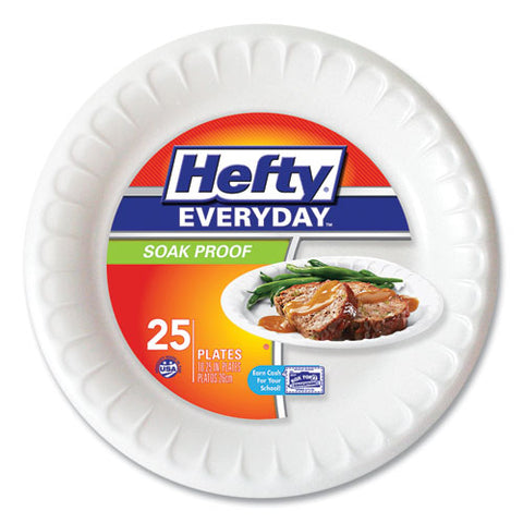 Soak Proof Tableware, Foam Plates, 10 1-4" Dia, White, 25-pack