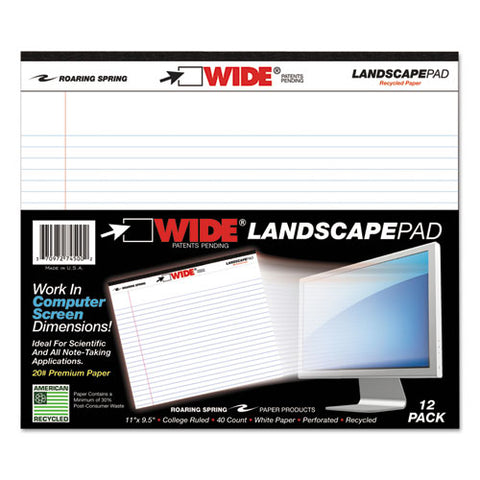 Wide Landscape Format Writing Pad, Medium-college Rule, 11 X 9.5, White, 40 Sheets