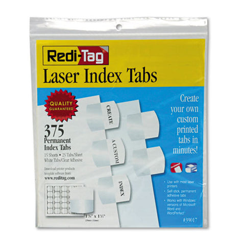 Laser Printable Index Tabs, 1-5-cut Tabs, White, 1.13" Wide, 375-pack