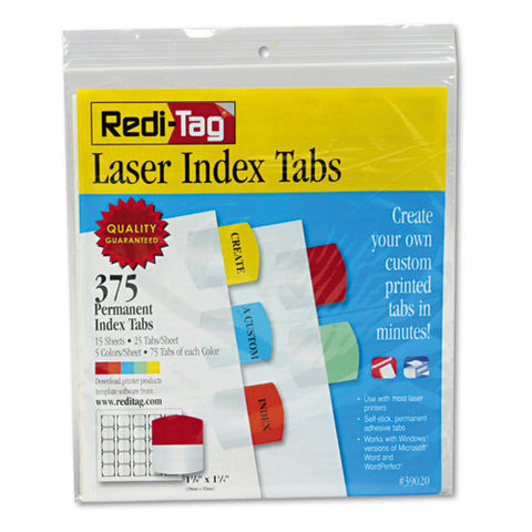 Inkjet Printable Index Tabs, 1-5-cut Tabs, Assorted Colors, 1.13" Wide, 375-pack
