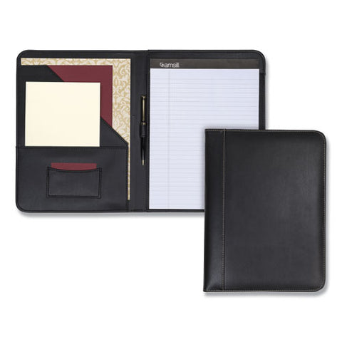 Contrast Stitch Leather Padfolio, 8 1-2 X 11, Leather, Black