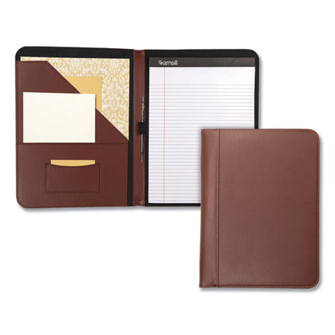 Contrast Stitch Leather Padfolio, 8 1-2 X 11, Leather, Tan