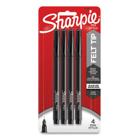 Water-resistant Ink Stick Plastic Point Pen, 0.4 Mm, Black Ink, Black-gray Barrel, 4-pack