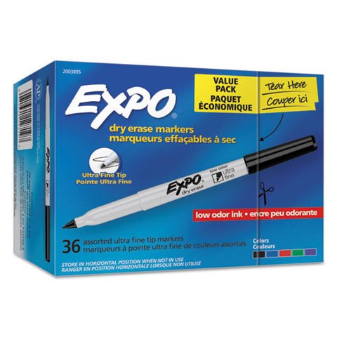 Low-odor Dry Erase Marker Office Pack, Extra-fine Needle Tip, Assorted Colors, 36-pack