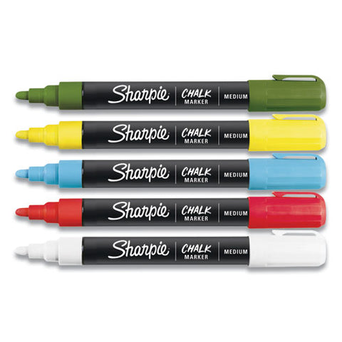 Wet-erase Chalk Marker, Medium Bullet Tip, Assorted, 5-pack