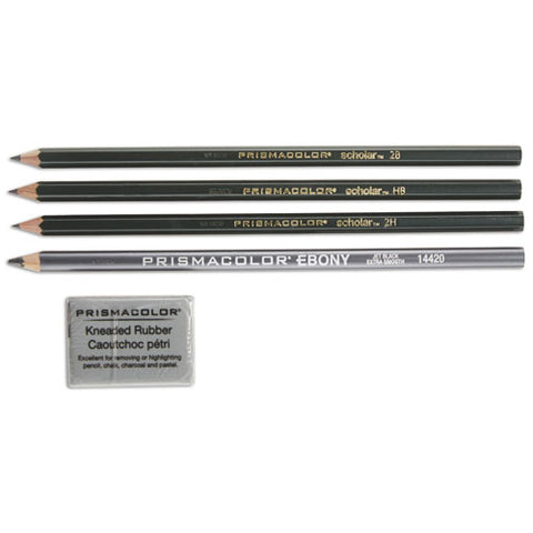 Scholar Graphite Pencil Set, 2 Mm, Assorted Lead Hardness Ratings, Black Lead, Dark Green Barrel, 4-set