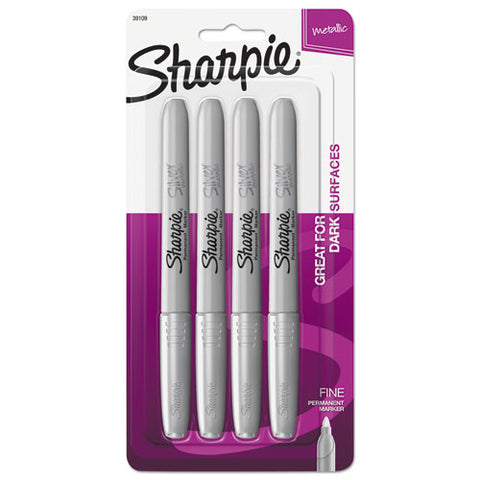 Metallic Fine Point Permanent Markers, Bullet Tip, Silver, 4-pack