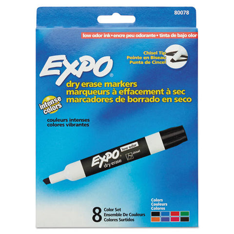 Low-odor Dry-erase Marker, Broad Chisel Tip, Assorted Colors, 8-set