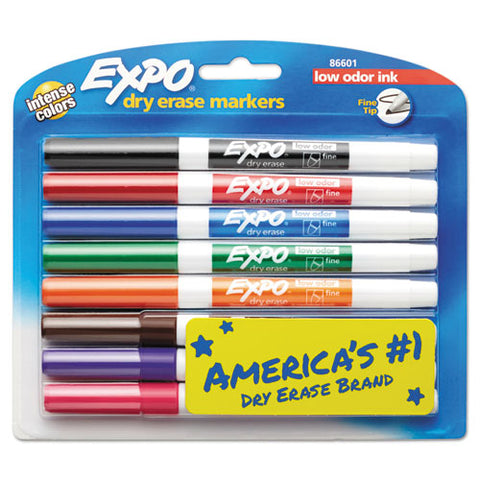 Low-odor Dry-erase Marker, Fine Bullet Tip, Assorted Colors, 8-set