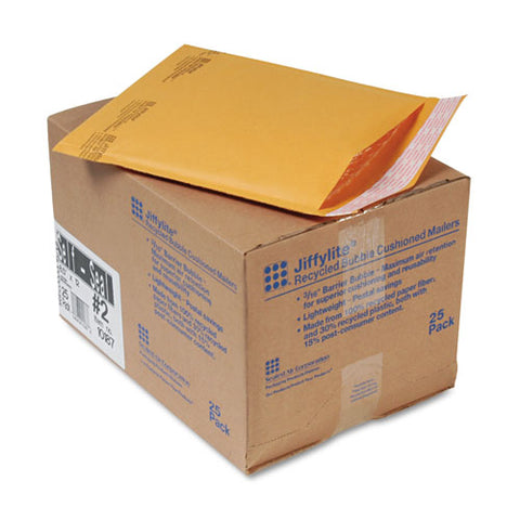 Jiffylite Self-seal Bubble Mailer, #2, Barrier Bubble Lining, Self-adhesive Closure, 8.5 X 12, Golden Brown Kraft, 25-carton