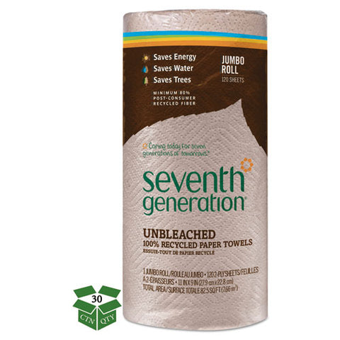 Natural Unbleached 100% Recycled Paper Kitchen Towel Rolls,11 X 9,120 Sheets-rl,30 Rl-ct