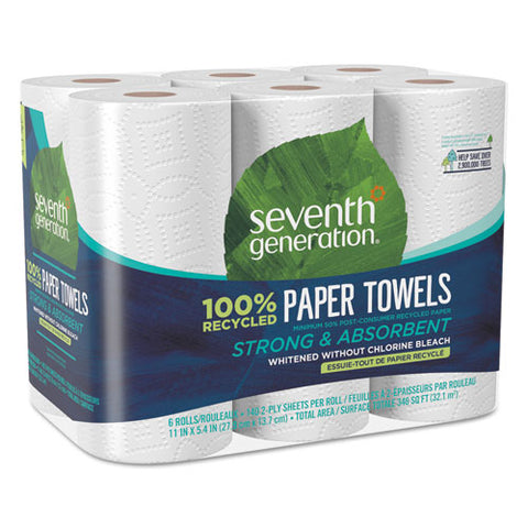 100% Recycled Paper Kitchen Towel Rolls, 2-ply, 11 X 5.4 Sheets, 140 Sheets-rl, 6-pk