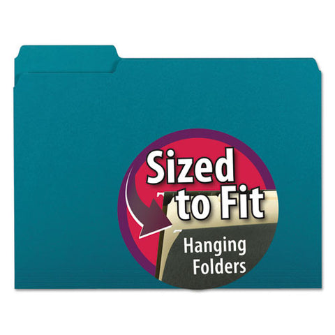 Interior File Folders, 1-3-cut Tabs, Letter Size, Teal, 100-box