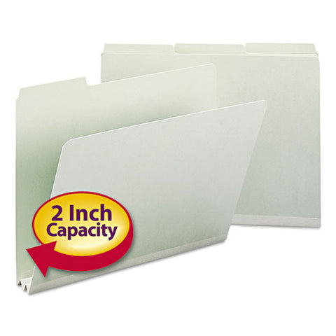Expanding Recycled Heavy Pressboard Folders, 1-3-cut Tabs, 2" Expansion, Letter Size, Gray-green, 25-box