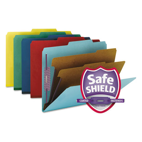 Six-section Pressboard Top Tab Classification Folders With Safeshield Fasteners, 2 Dividers, Letter Size, Assorted, 10-box