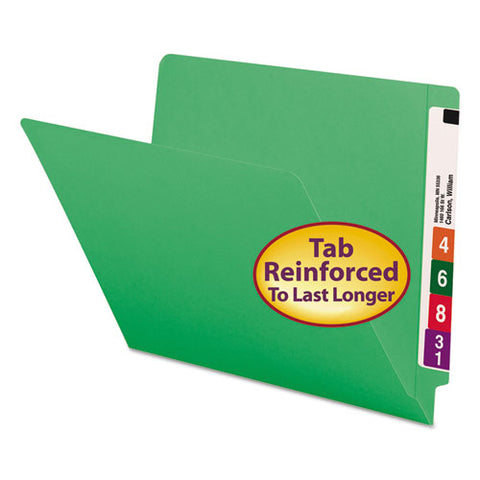 Reinforced End Tab Colored Folders, Straight Tab, Letter Size, Green, 100-box
