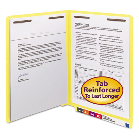 Heavyweight Colored End Tab Folders With Two Fasteners, Straight Tab, Letter Size, Yellow, 50-box
