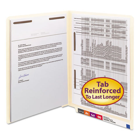 Manila End Tab 2-fastener Folders With Reinforced Tabs, 0.75" Expansion, Straight Tab, Letter Size, 11 Pt. Manila, 50-box