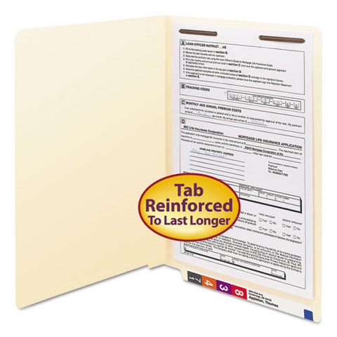 Manila End Tab 1-fastener Folders With Reinforced Tabs, 0.75" Expansion, Straight Tab, Legal Size, 11 Pt. Manila, 50-box