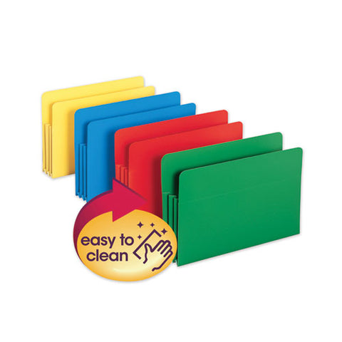 Poly Drop Front File Pockets, 3.5" Expansion, 4 Sections, Legal Size, Assorted, 4-box