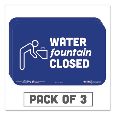Besafe Messaging Education Wall Signs, 9 X 6, "water Fountain Closed", 3-pack