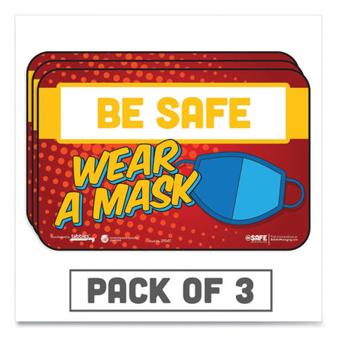 Besafe Messaging Education Wall Signs, 9 X 6, "be Safe, Wear A Mask", 3-pack