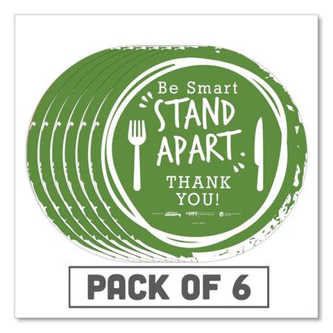 Besafe Messaging Floor Decals, Be Smart Stand Apart; Knife-fork; Thank You, 12" Dia., Green-white, 6-carton