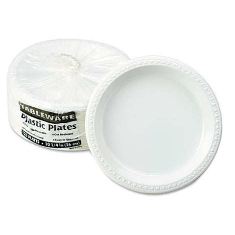 Plastic Dinnerware, Plates, 10 1-4" Dia, White, 125-pack