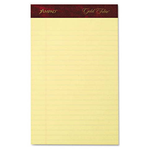 Gold Fibre Writing Pads, Narrow Rule, 5 X 8, Canary, 50 Sheets, 4-pack