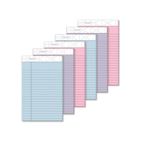 Prism + Writing Pads, Narrow Rule, 5 X 8, Assorted Pastel Sheet Colors, 50 Sheets, 6-pack