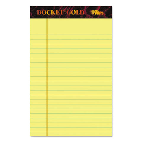 Docket Gold Ruled Perforated Pads, Narrow Rule, 5 X 8, Canary, 50 Sheets, 12-pack