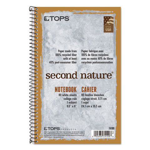 Second Nature Single Subject Wirebound Notebooks, 1 Subject, Medium-college Rule, Light Blue Cover, 9.5 X 6, 80 Sheets