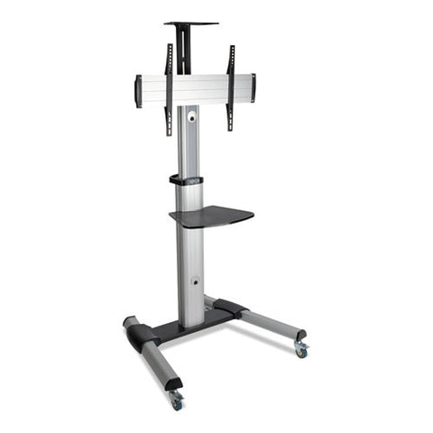 Mobile Floor Stand For 32" To 70" Flat Panel Monitors, Tilt Range: -12 Deg To +5 Deg, 32.6" X 27.6" X 81.5", 110 Lb Capacity