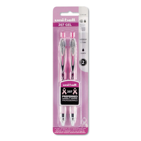 Signo 207 Retractable Gel Pen, Medium 0.7 Mm, Black Ink, Pink Barrel, 2-pack