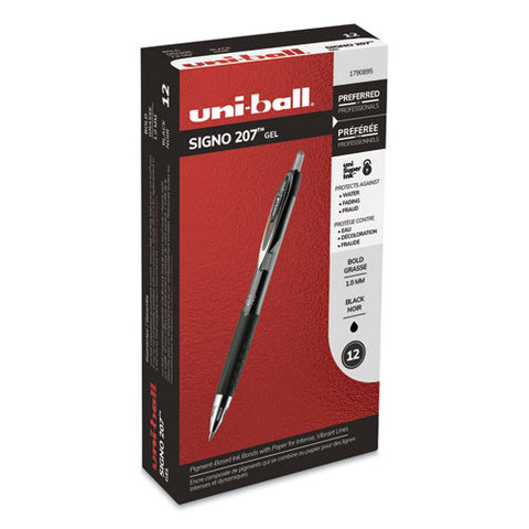 Signo 207 Retractable Gel Pen, 1 Mm, Black Ink, Translucent Black Barrel, Dozen