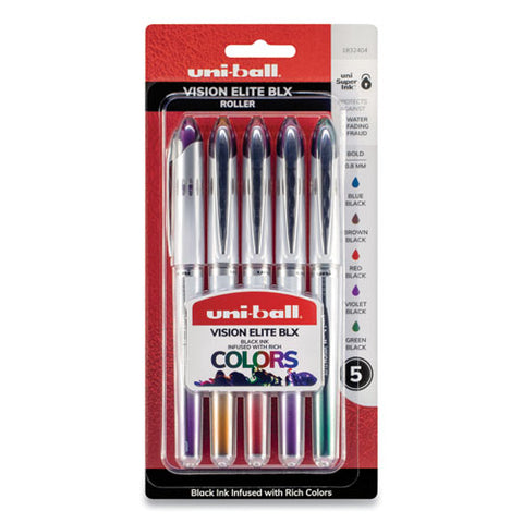 Vision Elite Blx Series Stick Roller Ball Pen, 0.8 Mm, Assorted Ink-barrel, 5-pack