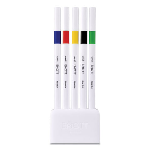 Emott Porous Point Pens, Fine 0.4 Mm, Assorted Ink, White Barrel, 5-set