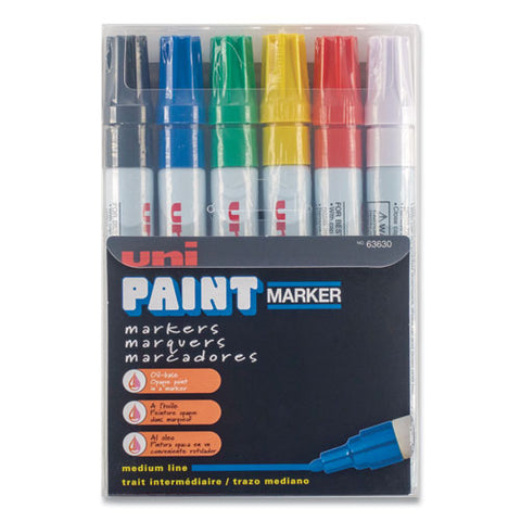 Permanent Marker, Medium Bullet Tip, Assorted Colors, 6-set