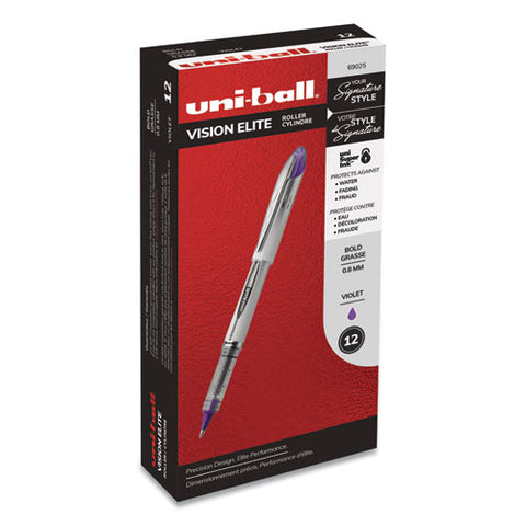 Vision Elite Stick Roller Ball Pen, Bold 0.8 Mm, Purple Ink, White-purple Barrel