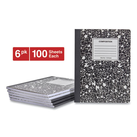 Composition Book, Wide-legal Rule, Black Marble Cover, 9.75 X 7.5, 100 Sheets, 6-pack