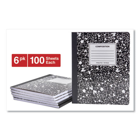 Composition Book, Medium-college Rule, Black Marble, 9.75 X 7.5, 100 Sheets, 6-pack